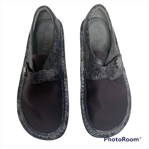 NWOT Alegria Comfort Dream Fit Neoprene Metallic Blue Gray Den-735 Slip On Clogs - Picture 5 of 16